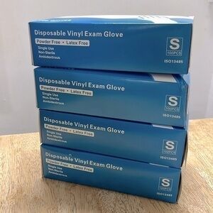 4 Packs Health Vinyl Exam Gloves, CLEAR, Small POWDER FREE H01